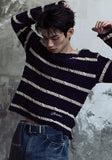 [LANARCH] Frayed Cable Stripe Sweater