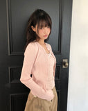 Cure Button Ribbed Round Cardigan
