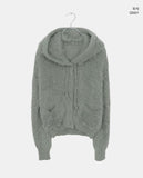 Plada Pine Leaf Angora Knit Over Fit Hood Cardigan