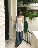 MUKE Pintuck Lace String Vacation-Look Sleeveless One Piece