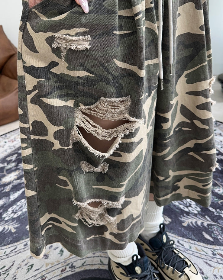 【SATIIIZ】Bark Vintage Camo Bermuda Pants modernif (モダンイフ) - バークヴィンテージカモバミューダ