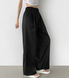 Summer Pin Tuck Long Wide Banding Pants