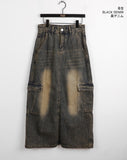 Parform Vintage Washing Long Denim Skirt