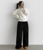 Thick Brushed Chestnut Folding Corduroy Wide Two-Way Banding Pants