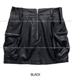 Block Leather Cargo Miniskirt