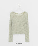 Jekin See-Through Flower Printing Long Sleeve Tee