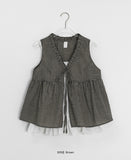 Utant Layered Check Frill Sleeveless Blouse
