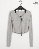 Chilling Balletcore Shirring Ribbon Wave Sleeveless All-in-One Long-Sleeved T-shirt