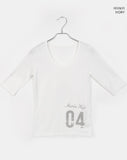 Kinun Number Printing Round Neck Elbow Length T-shirt