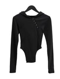 Cutout Bodysuit Unbalance Snap Hood
