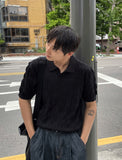 Cable knit short sleeve open collar ver