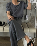Open 5 button ribbed round knit short ver