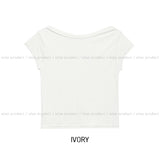 Sheer see-through boat neck cropped short sleeve