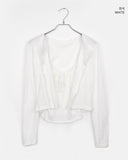Sera Shirring Lace Ribbon Crop Long Sleeve Sleeveless Cardigan Set