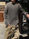Pigment Washed Damage Ribbed Knit