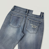 Catbrush Washing Ripped Jeans Semi-Bootcut Denim Pants