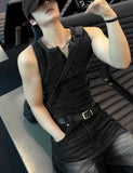 Pigment Henley Neck Damage Detail Muscle Fit Sleeveless
