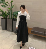 Belt Strap Balloon Shirt Layered Bustier Long One Piece