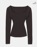 Pumin Square Neck Brushed Slim T-Shirt