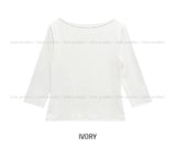 Autumn Boat Neck Semi-Crop Three Quarter Tee
