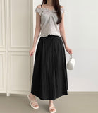 Summer Unbalanced Pintuck A-line Poly Long Skirt