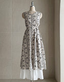 [Strap set] Gloss Floral Color Matching Sleeveless Long One Piece