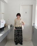 [BAONHAUS] Kenidi Check Banding Wide Pants