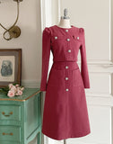 Ennis Shirring Wool Tweed One Piece