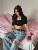 MUSE Lace Puff Crop Short Sleeve