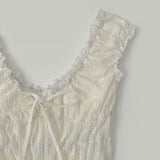 Feminine Sexy Ribbon Shirring Smoked Banding Sleeveless Blouse