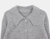 Bame Punching Collar Wool Knit Long Sleeve Cardigan