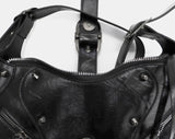 Teprin Leather Eyelet Zipper Shoulder Bag