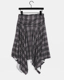 Beolin Check Folding Unbalanced Flare Midi Skirt