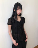 Heres Back Ribbon Puff Blouse