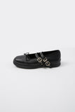 Ribbon twin buckle mary jane shoes