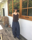 [Cool/Non-Fade] Senba String Wide Denim Cargo Pants
