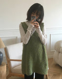 Kizen Wool Boucle Sleeveless Layered Vest Knit Mini One Piece