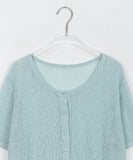 Pyuo Color Round Net Knit Short Sleeve Cardigan