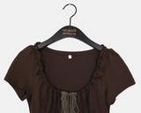 Kuro Vintage Shirring Lace Short Sleeve T-Shirt