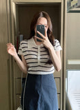 Seden Stripe Half-Button Collar Cool Knit