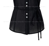 Rib Unbalanced Button Sheer Blouse