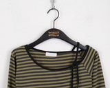 Sable One Shoulder Unbalanced Strap Stripe Long-Sleeved T-Shirt