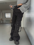 Akan eyelet strap semi-bootcut pants