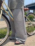 [BAONHAUS] Revish Summer Seersucker Check Banding Wide Pants