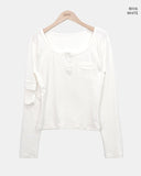 Muite U-Neck Pocket Long Sleeve T-Shirt
