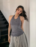 Mio pinstripe off-shoulder layered set