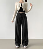 Winter Wool Two Pintuck Inner Clip Wide Slacks