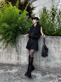 Eyelet Belt Pleats Skirt