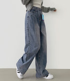 Pin Tuck Banding Casual Long Wide Washing Denim Pants