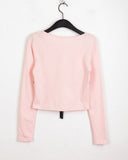 Luer Balletcore Ribbon Color Matching Heart Neck Long Sleeved T-Shirt